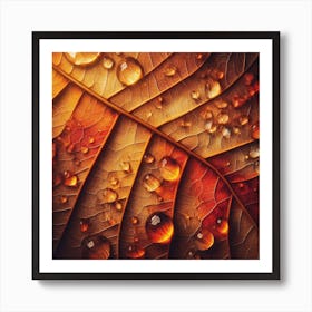 Autumn Leaf With Water Droplets 1 Art Print