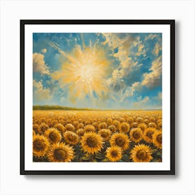 Sunflower Field With A Sunny Sky Oil Art Print