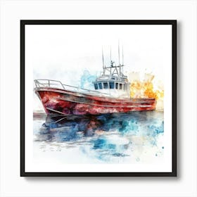 Fishing Boat Watercolor Painting Art Print