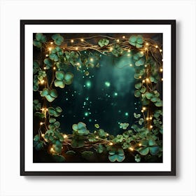 Frame With Shamrocks And Lights Art Print