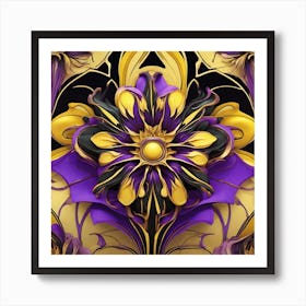 Yellow And Purple Abstract Flower Art Print