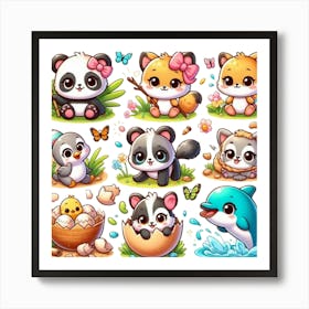 Cute Panda Bears Art Print