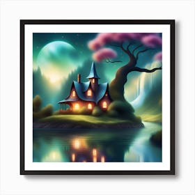 Fairytale House By The Lake Art Print