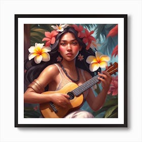 Filipino Girl with Flowers Playing The Ukulele Art Print