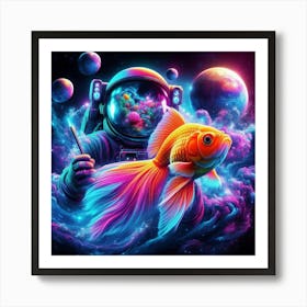 Goldfish Lost In Neon Space 1 Art Print