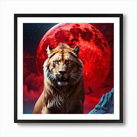 Lion In The Moonlight Art Print