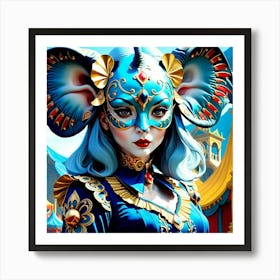 Circus Girl With Elephant Mask Art Print