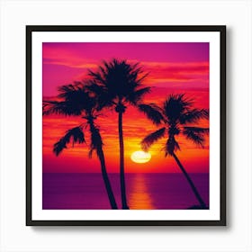 Sunset With Palm Trees 2 Art Print