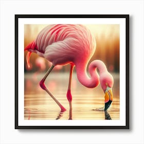 Flamingo Drinking Water Art Print