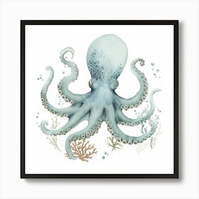 Cute Storybook Style Octopus With Plants 3 Art Print