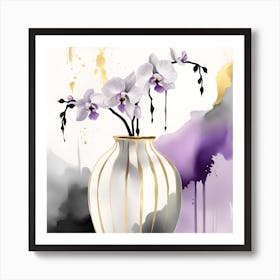 Orchids In A Vase Monochromatic Watercolor 1 Art Print