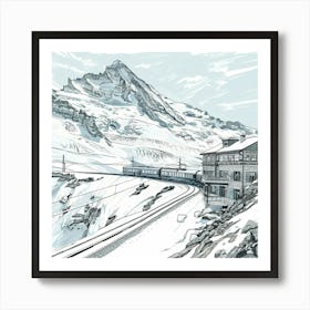 A Jungfraujoch In Switzerland Hand Drawn Sketch Art Print