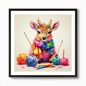 Deer Knitting Art Print