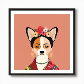 Frida Kahlo Corgi Art Print