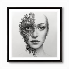 Shattered pieces of a woman's face Art Print