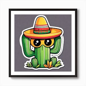 Mexico Cactus With Mexican Hat Sticker 2d Cute Fantasy Dreamy Vector Illustration 2d Flat Cen (3) Art Print