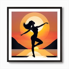 Silhouette Of A Woman At Sunset Art Print