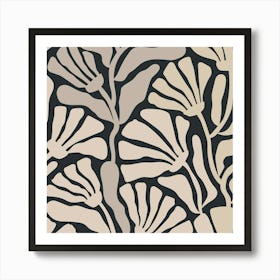 Black And Beige Floral Print Art Print