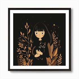 Girl With Cat Art Print
