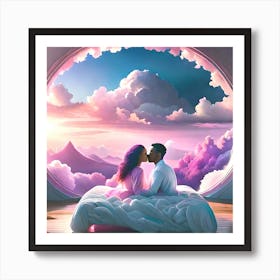 Couple Kissing In The Clouds Art Print