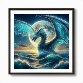 Blue Dragon In The Ocean 2 Art Print