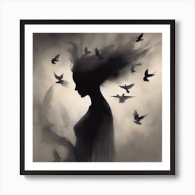 Woman With Birds Art Print