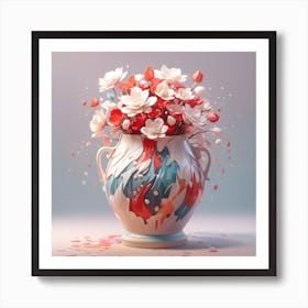 Vase with beautiful white and red flowers Art Print