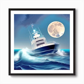 Fishing Boat At Night 1 Art Print
