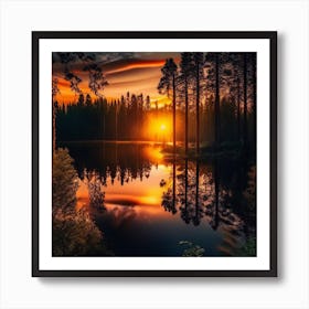 Sunset In The Forest Art Print