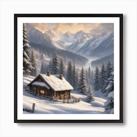 A Panoramic View Of A Snowy Alpine Landscape Art Print