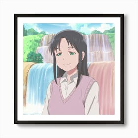 Anime Girl Standing In Front Of Waterfall 2 Art Print