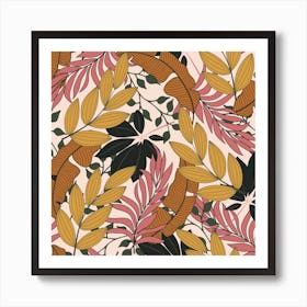 Fashionable Seamless Tropical Pattern With Bright Pink Green Flowers Art Print