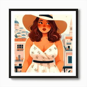 Greece and Woman Portrait Illustration Art Print