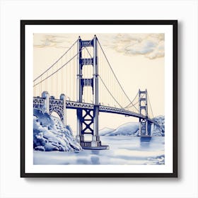 Golden Gate San Francisco Delft Tile Illustration 1 Art Print