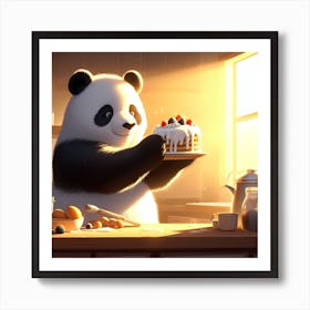 Panda Bear Eating Cake Art Print