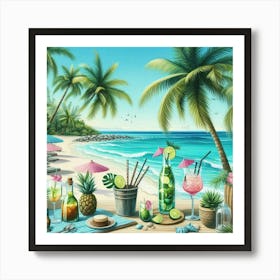 Tropical Cocktail On The Beach Art Print