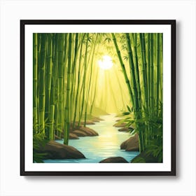 A Stream In A Bamboo Forest At Sun Rise Square Composition 216 Art Print