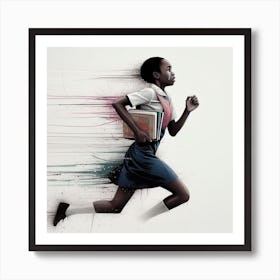 Girl Running With Books Art Print