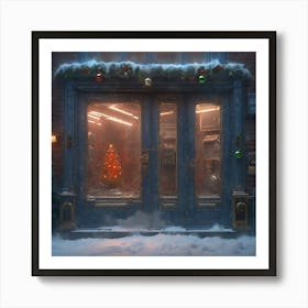 Christmas Decoration On Home Door Sharp Focus Emitting Diodes Smoke Artillery Sparks Racks Sy (1) Art Print