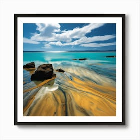 Blue Sky and Golden Sand of Rocky Beach Art Print