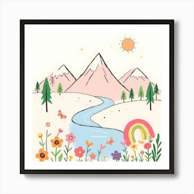 A Calm and Fun Landscape with Muted Colors and Organic Shapes Art Print