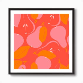 Pattern With Bright Pink Pears Square Art Print