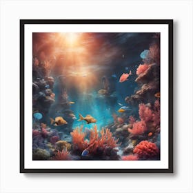 Mystical Underwater World With Vibrant Coral Art Print