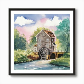 Water Mill Watercolor Painting Art Print