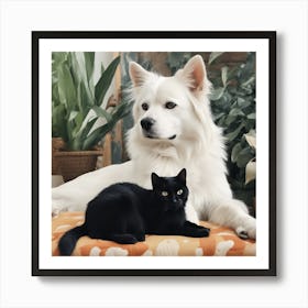 Black Cat And White Dog 3 Art Print