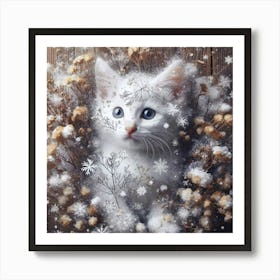 White Kitten In The Snow Art Print