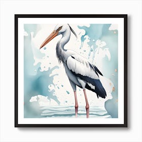 Heron watercolor dripping Art Print