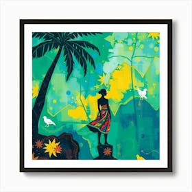 Woman In The Palm Tree Art Print