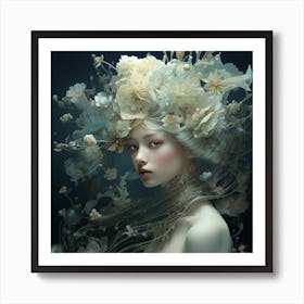 Girl With Flowers In Her Hair Art Print