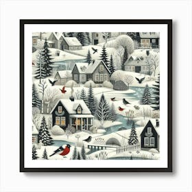 Winter Village Among The Trees Art Print